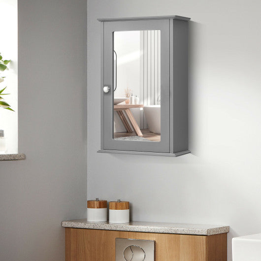 Bathroom Wall Cabinet with Single Mirror Door-Gray