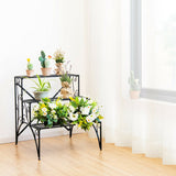 3-Tier Metal Plant Stand with Widened Grid Shelf for Porch Garden-Black