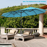 15 Feet Patio Double-Sided Umbrella with Hand-Crank System-Turquoise