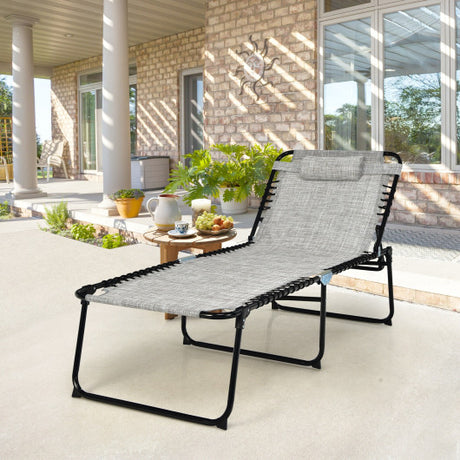 4 Position Folding Lounge Chaise with Adjustable Backrest and Footrest-Gray