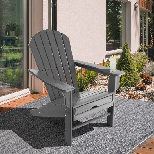 Patio HDPE Adirondack Chair with Retractable Ottoman-Gray