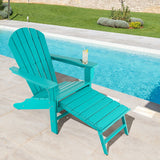 Patio HDPE Adirondack Chair with Retractable Ottoman-Turquoise