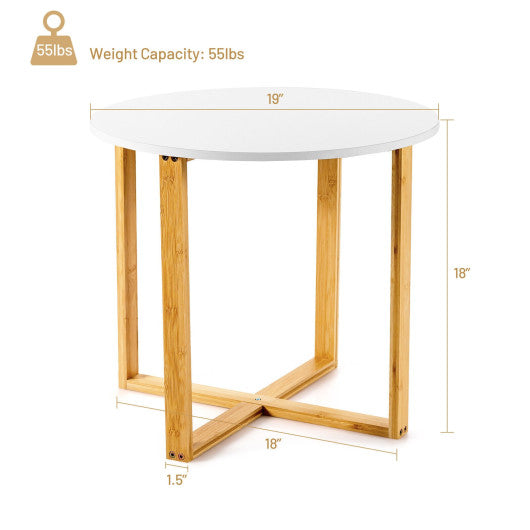 Multifunctional Round Side End Table with Bamboo Legs and X-Shaped Base