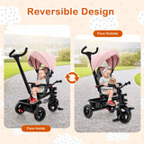 4-in-1 Baby Tricycle Toddler Trike with Convertible Seat-Pink