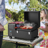 Movable Pellet Grill and Smoker with Temperature Probe-Black