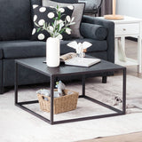 Modern Glass Square Coffee Table with Metal Frame for Living Room-Black