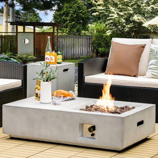 48 Inch Outdoor Concrete Fire Pit with Lava Rocks-Gray