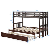 Twin Pull-Out Bunk Bed with Trundle Wooden Ladder-Espresso