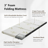 Queen 3 Inch Tri-fold Memory Foam Floor Mattress Topper Portable with Carrying Bag-S