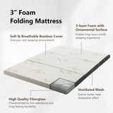 Queen 3 Inch Tri-fold Memory Foam Floor Mattress Topper Portable with Carrying Bag-M