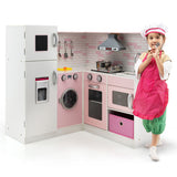 Corner Play Kitchen Wooden Toy Set with Sound and Light