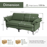 Modern Fabric Loveseat Sofa for with Metal Legs and Armrest Pillows-Army Green