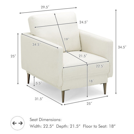 Modern Upholstered Accent Chair with Removable Backrest Cushion-White
