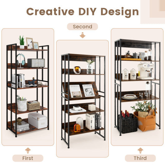 3/5-Tier Industrial Bookshelf Storage Shelf Display Rack with Adjustable Shelves-5Tier