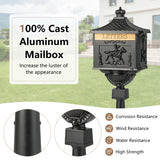 Retro Cast Aluminum Mailbox Security Postal Letter Box with Baffle Door-Black