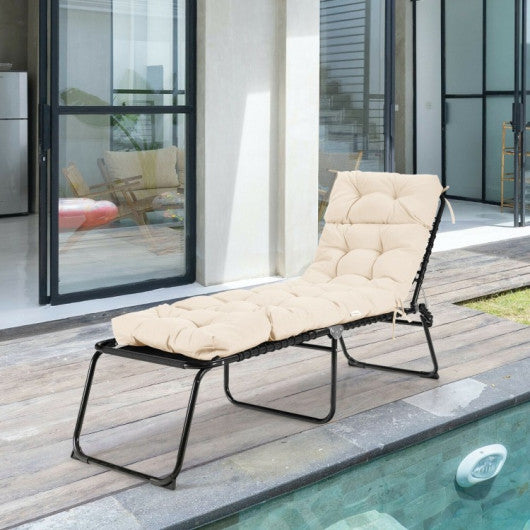 Outdoor Lounge Chaise Cushion with String Ties for Garden Poolside-Beige