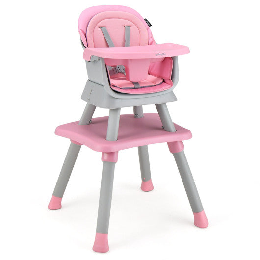 6-in-1 Convertible Baby High Chair with Adjustable Removable Tray-Pink