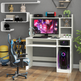 Home Office Computer Desk with Bookcase Keyboard Tray and CPU Stand-White