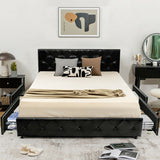 Full/Queen PU Leather Upholstered Platform Bed with 4 Drawers-Queen Size
