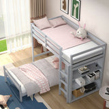 Twin Over Twin Loft Bunk Bed with Bookcase-Gray