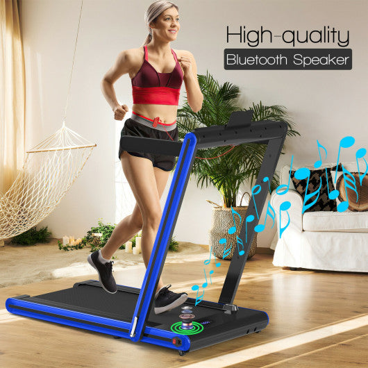 2-in-1 Folding Treadmill with Dual LED Display-Navy