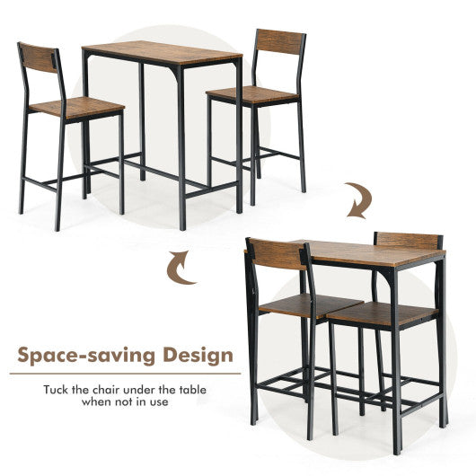 3 Pieces Bar Table Set with 2 Stools-Black