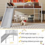 Twin Metal Loft Bed with Slide Safety Guardrails and Built-in Ladder-Silver