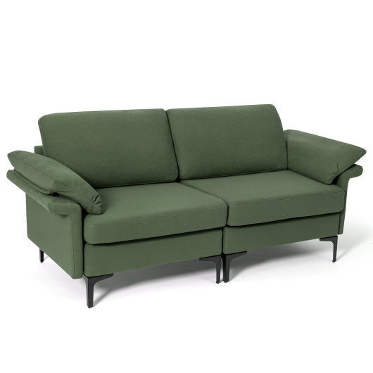 Modern Fabric Loveseat Sofa for with Metal Legs and Armrest Pillows-Army Green