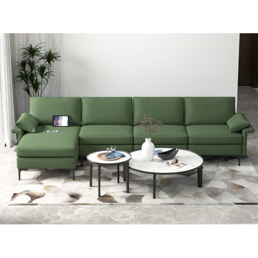 Extra Large L-shaped Sectional Sofa with Reversible Chaise and 2 USB Ports for 4-5 People-Army Green