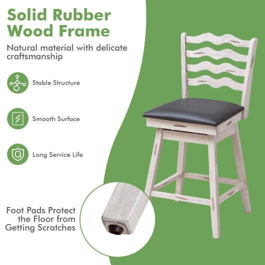 360° Swivel Bar Stools with Rubber Wood Frame and Ergonomic Backrest and Footrest-25 inches