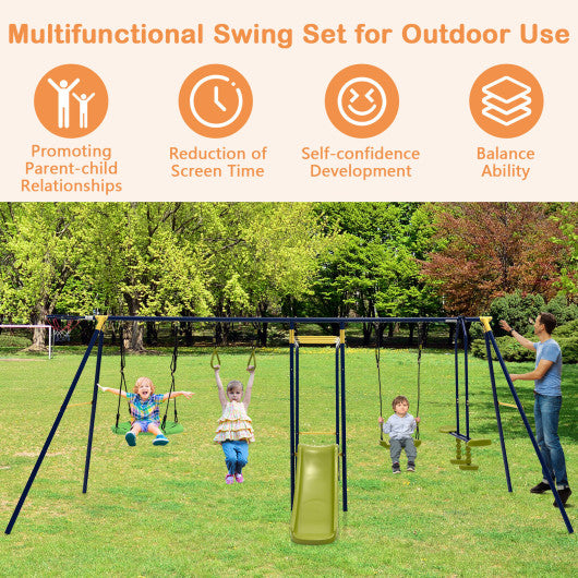 7-in-1 Stable A-shaped Outdoor Swing Set for Backyard
