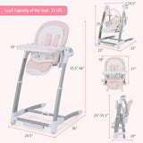 Baby Folding High Chair with 8 Adjustable Heights and 5 Recline Backrest-Pink