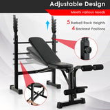 Adjustable Weight Bench and Barbell Rack Set with Weight Plate Post