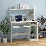 Home Office Computer Desk with Bookcase Keyboard Tray and CPU Stand-White