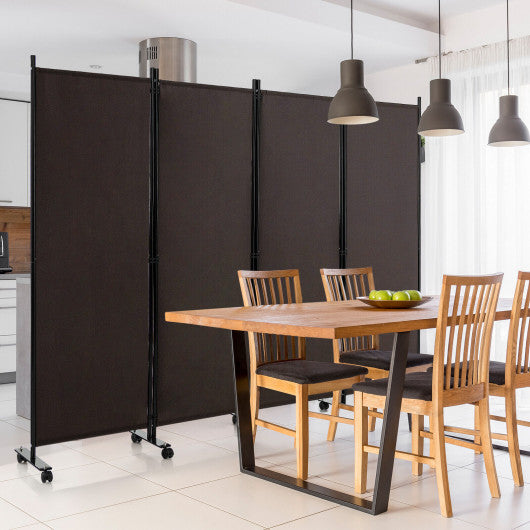 4-Panel Folding Room Divider 6 Feet Rolling Privacy Screen with Lockable Wheels-Brown