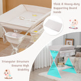 Foldable Baby Changing Table with Wheels-Beige