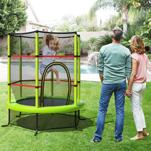 55 Inch Kids Recreational Trampoline Bouncing Jumping Mat with Enclosure Net-Green