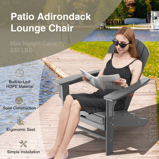 Patio HDPE Adirondack Chair with Retractable Ottoman-Gray