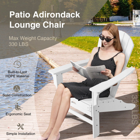 Patio HDPE Adirondack Chair with Retractable Ottoman-White