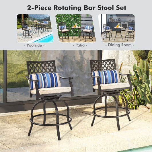 Set of 2 Outdoor Bar Height Chair with Soft Cushions