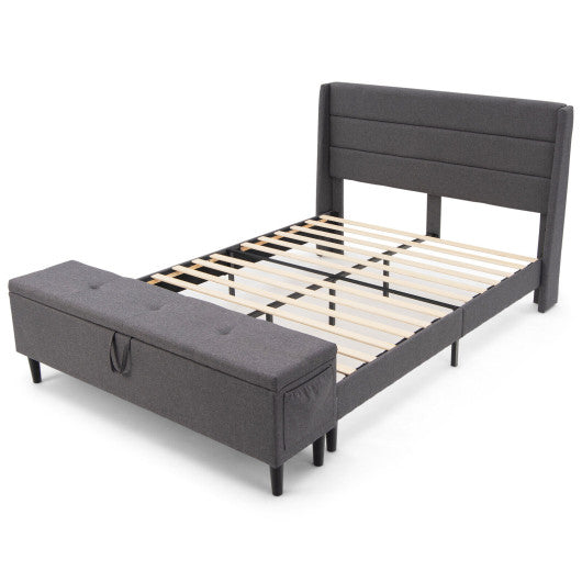 Full/Queen Size Upholstered Platform Bed Frame with Storage Ottoman-Queen Size