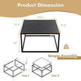 Modern Glass Square Coffee Table with Metal Frame for Living Room-Black