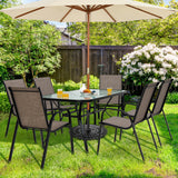 6 Pieces Patio Stackable Dining Chairs with Curved Armrests and Breathable Fabric