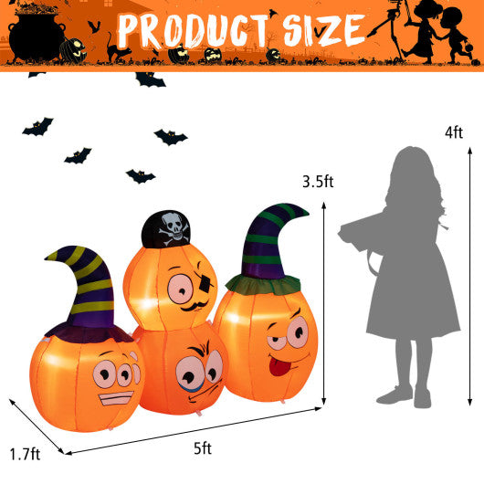 5 Feet Long Halloween Inflatable Decoration 4 Pumpkin Lanterns Combo with Pirate