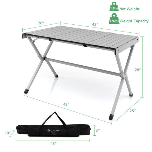 4-6 Person Portable Aluminum Camping Table with Carrying Bag-Gray