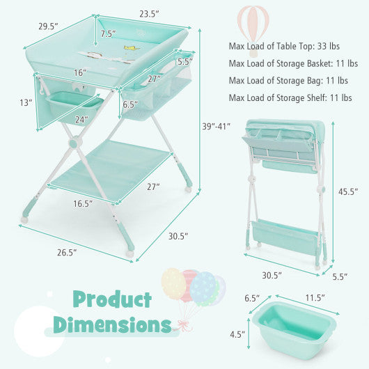 Foldable Baby Changing Table with Wheels-Blue