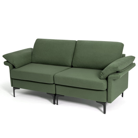 Modern Fabric Loveseat Sofa for with Metal Legs and Armrest Pillows-Army Green