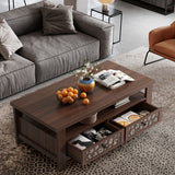 3-tier Coffee Table with 2 Drawers and 5 Support Legs-Brown