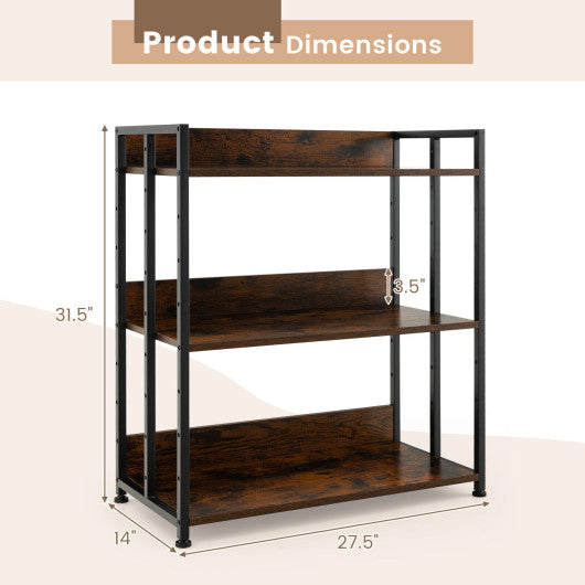 3/5-Tier Industrial Bookshelf Storage Shelf Display Rack with Adjustable Shelves-3-Tier