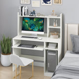 Home Office Computer Desk with Bookcase Keyboard Tray and CPU Stand-White